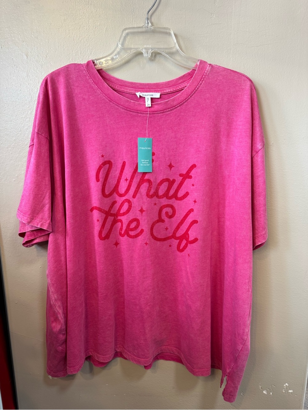 Maurices What the Elf Graphic T-Shirt Pink 2X NWT Christmas Holiday